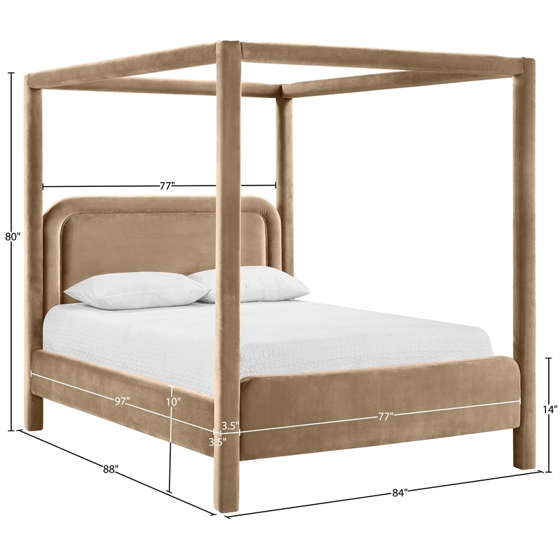 Bowery Hill Contemporary Beige Velvet Upholstered King Canopy Bed