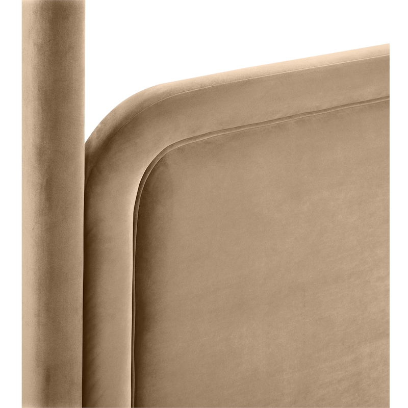 Bowery Hill Contemporary Beige Velvet Upholstered Queen Canopy Bed