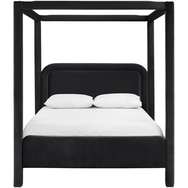 Bowery Hill Contemporary Black Velvet Upholstered Full Canopy Bed