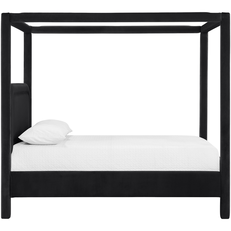 Bowery Hill Contemporary Black Velvet Upholstered Full Canopy Bed