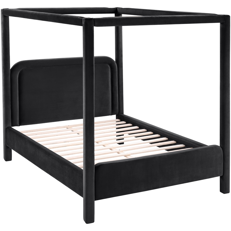 Bowery Hill Contemporary Black Velvet Upholstered Full Canopy Bed