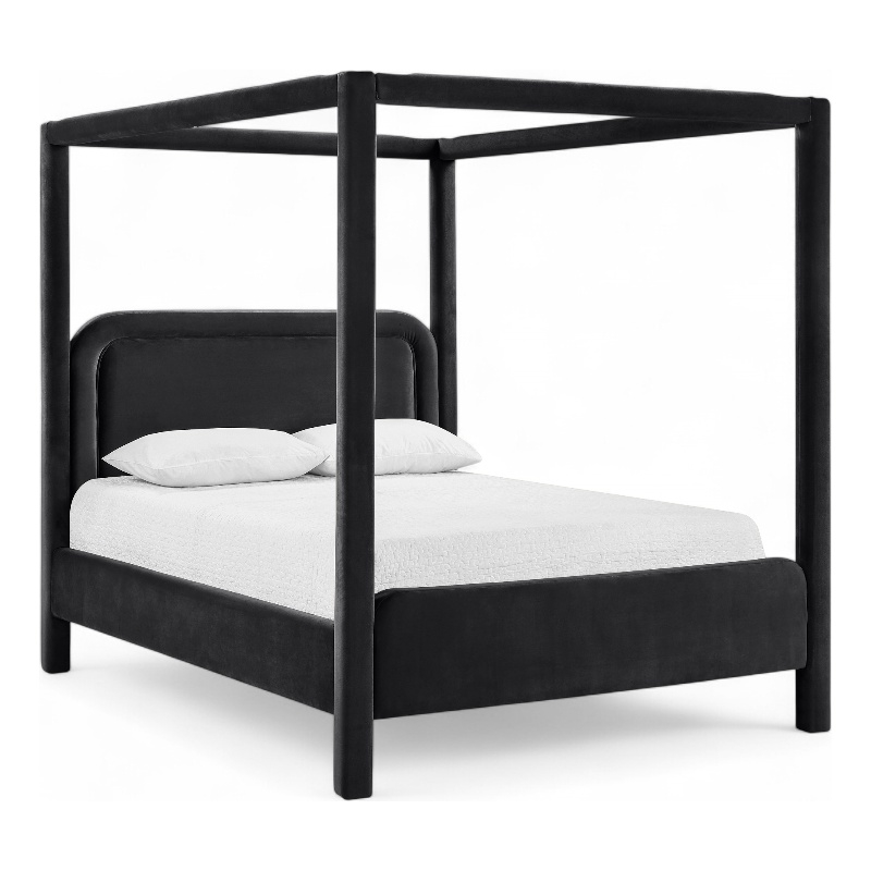 Bowery Hill Contemporary Black Velvet Upholstered Full Canopy Bed