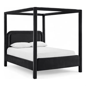 Bowery Hill Contemporary Black Velvet Upholstered Full Canopy Bed