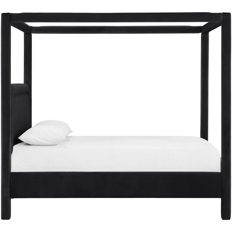 Bowery Hill Contemporary Black Velvet Upholstered King Canopy Bed