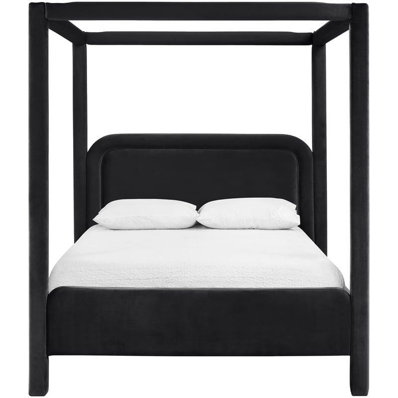 Bowery Hill Contemporary Black Velvet Upholstered Queen Canopy Bed