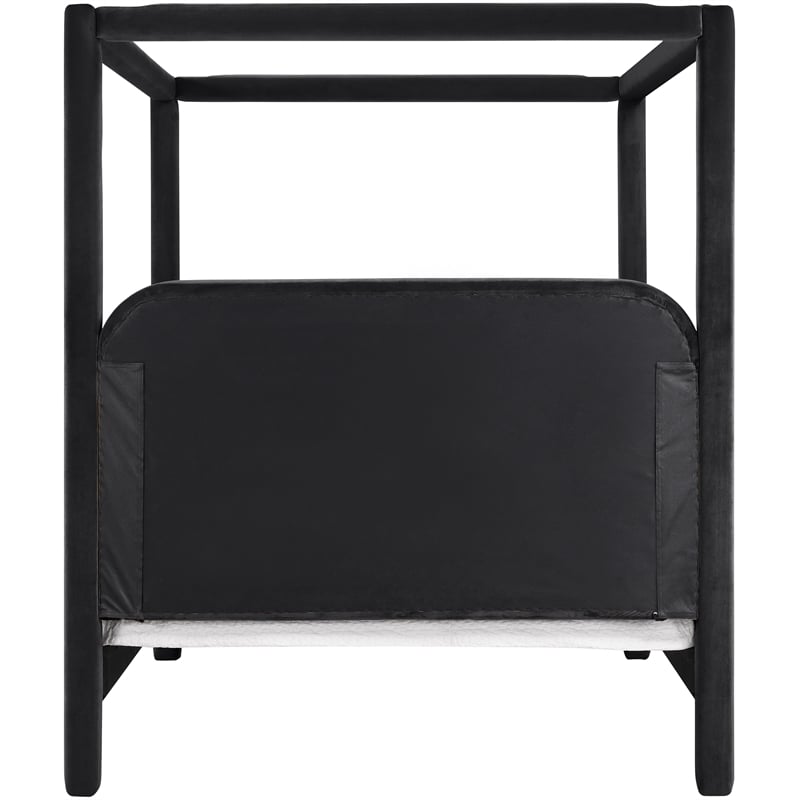 Bowery Hill Contemporary Black Velvet Upholstered Queen Canopy Bed