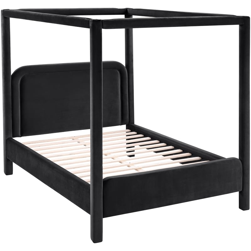 Bowery Hill Contemporary Black Velvet Upholstered Queen Canopy Bed