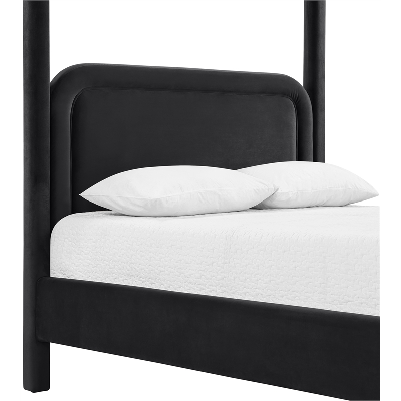 Bowery Hill Contemporary Black Velvet Upholstered Queen Canopy Bed