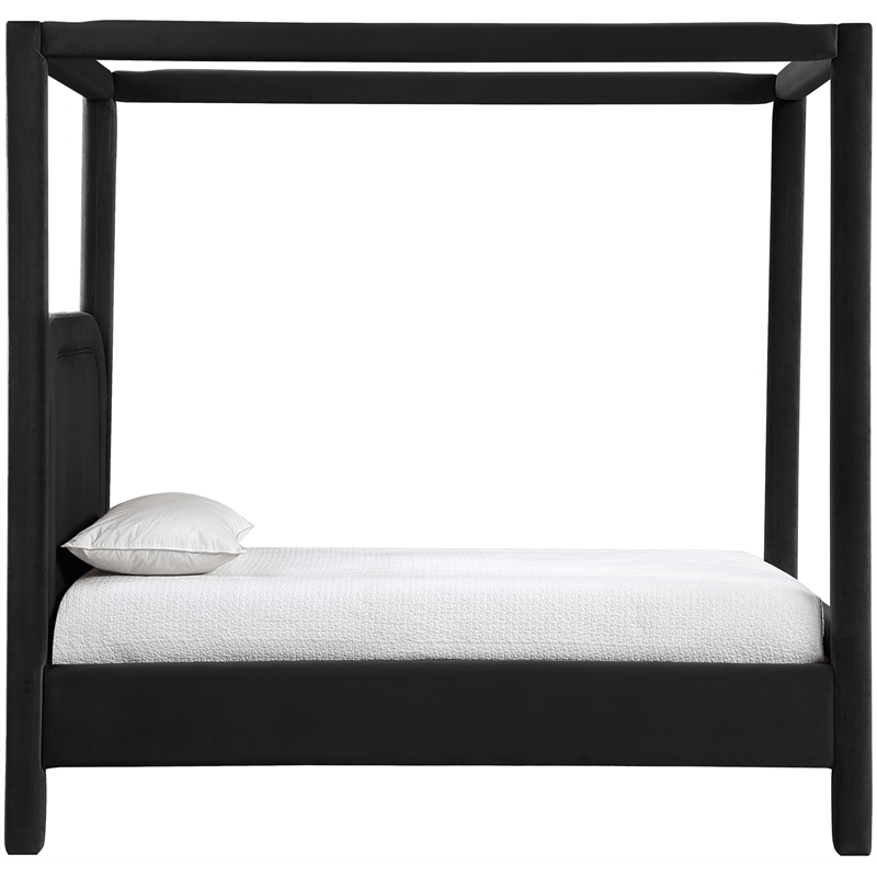 Bowery Hill Contemporary Black Velvet Upholstered Twin Canopy Bed