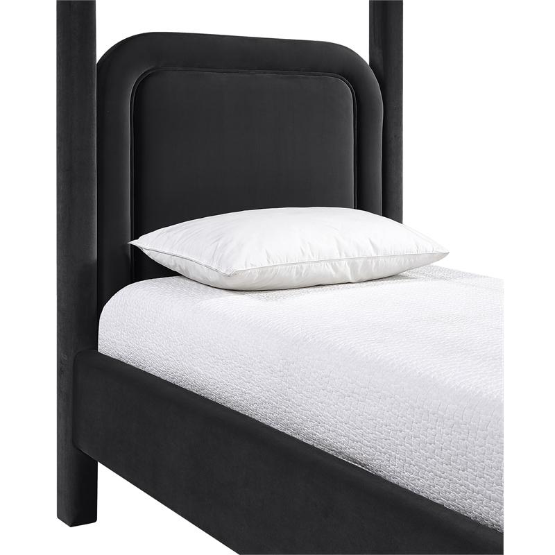 Bowery Hill Contemporary Black Velvet Upholstered Twin Canopy Bed