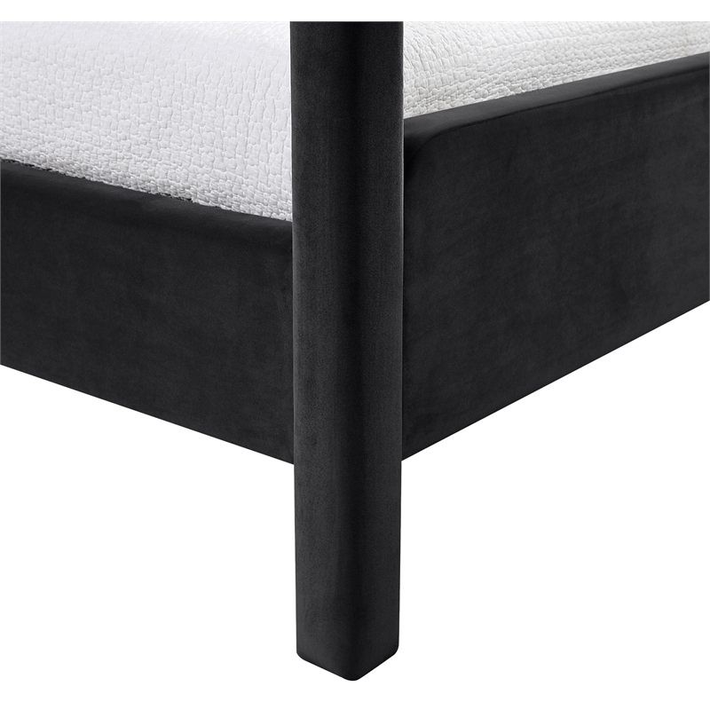 Bowery Hill Contemporary Black Velvet Upholstered Twin Canopy Bed