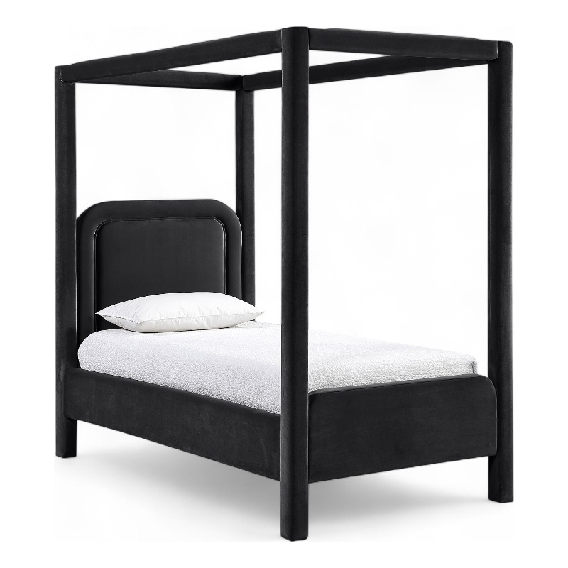 Bowery Hill Contemporary Black Velvet Upholstered Twin Canopy Bed