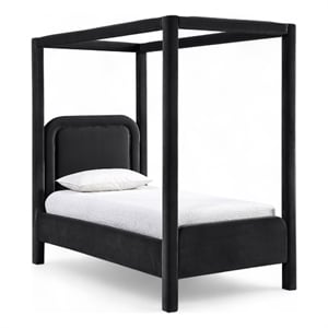 Bowery Hill Contemporary Black Velvet Upholstered Twin Canopy Bed