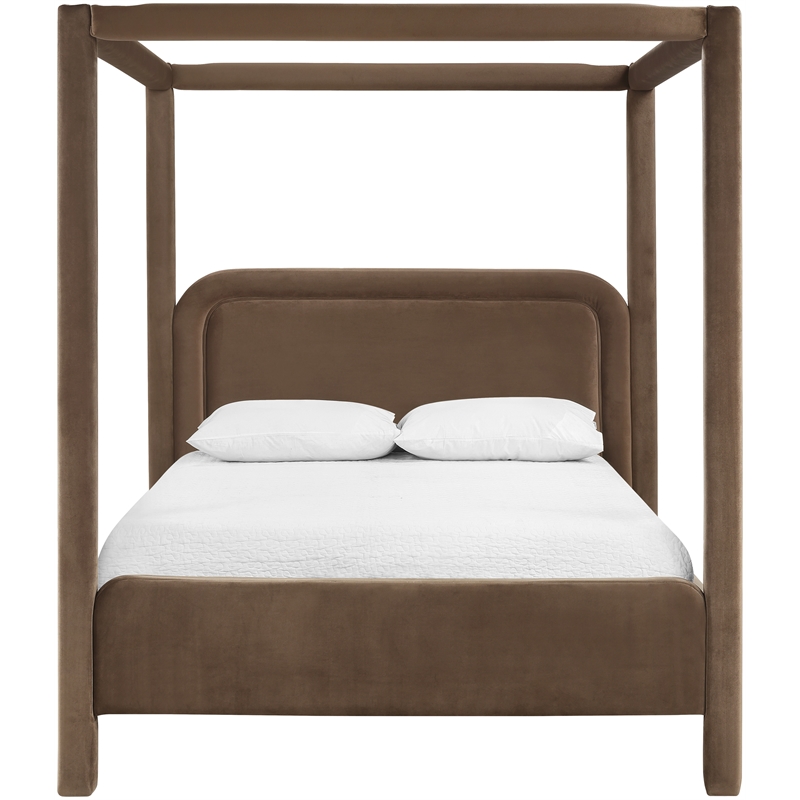 Bowery Hill Contemporary Brown Velvet Upholstered Full Canopy Bed