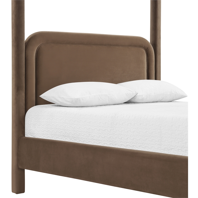 Bowery Hill Contemporary Brown Velvet Upholstered Full Canopy Bed