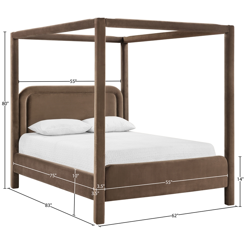 Bowery Hill Contemporary Brown Velvet Upholstered Full Canopy Bed