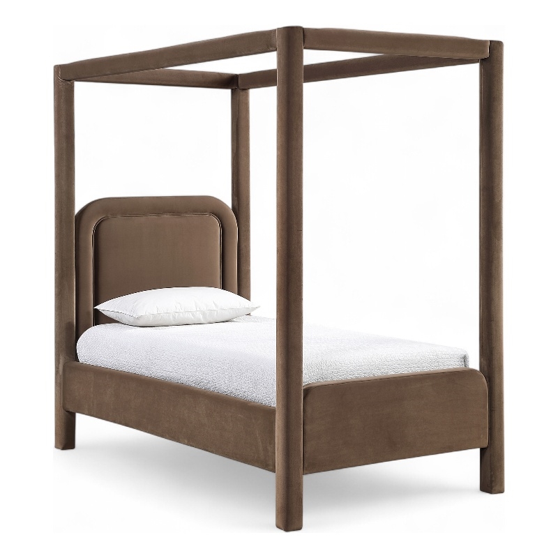 Bowery Hill Contemporary Brown Velvet Upholstered Twin Canopy Bed