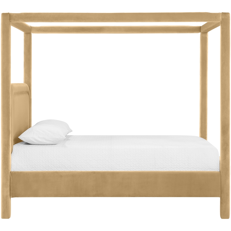 Bowery Hill Contemporary Camel Velvet Upholstered Full Canopy Bed