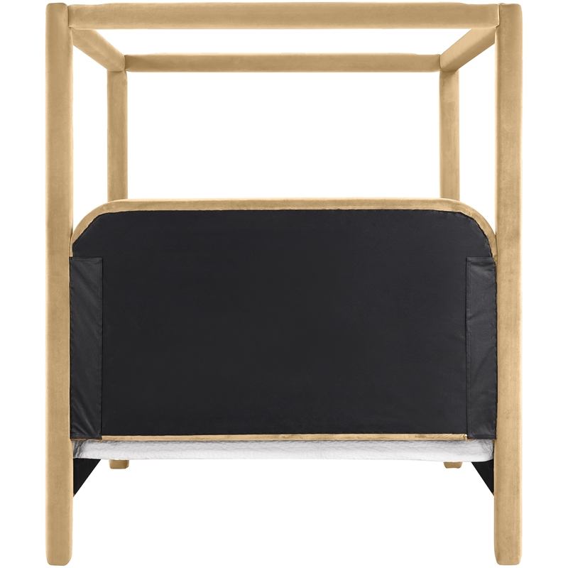 Bowery Hill Contemporary Camel Velvet Upholstered Full Canopy Bed