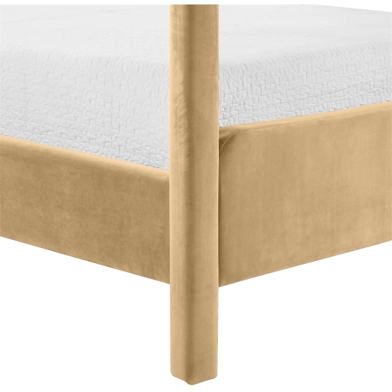 Bowery Hill Contemporary Camel Velvet Upholstered Full Canopy Bed