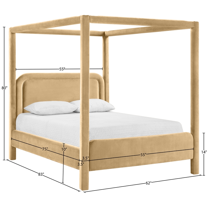 Bowery Hill Contemporary Camel Velvet Upholstered Full Canopy Bed