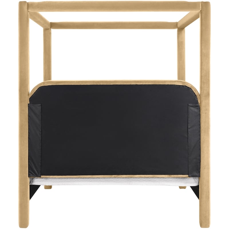 Bowery Hill Contemporary Camel Velvet Upholstered King Canopy Bed