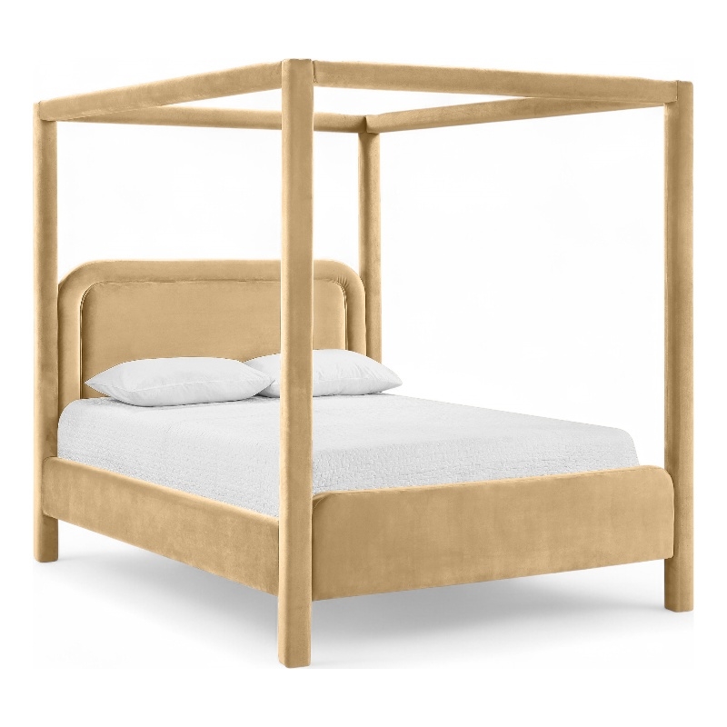 Bowery Hill Contemporary Camel Velvet Upholstered King Canopy Bed