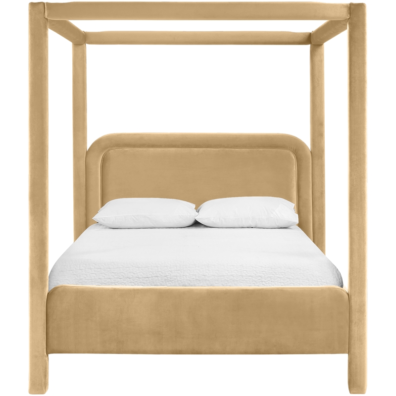 Bowery Hill Contemporary Camel Velvet Upholstered Queen Canopy Bed