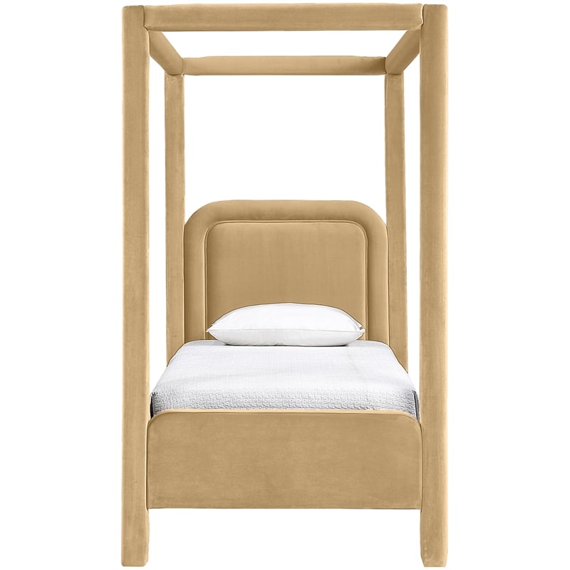 Bowery Hill Contemporary Camel Velvet Upholstered Twin Canopy Bed