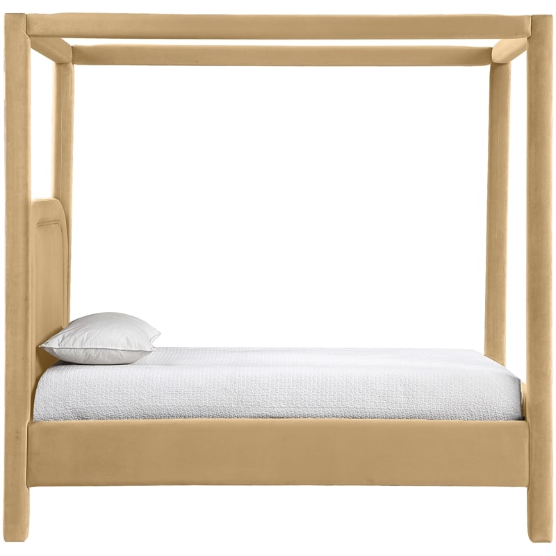 Bowery Hill Contemporary Camel Velvet Upholstered Twin Canopy Bed