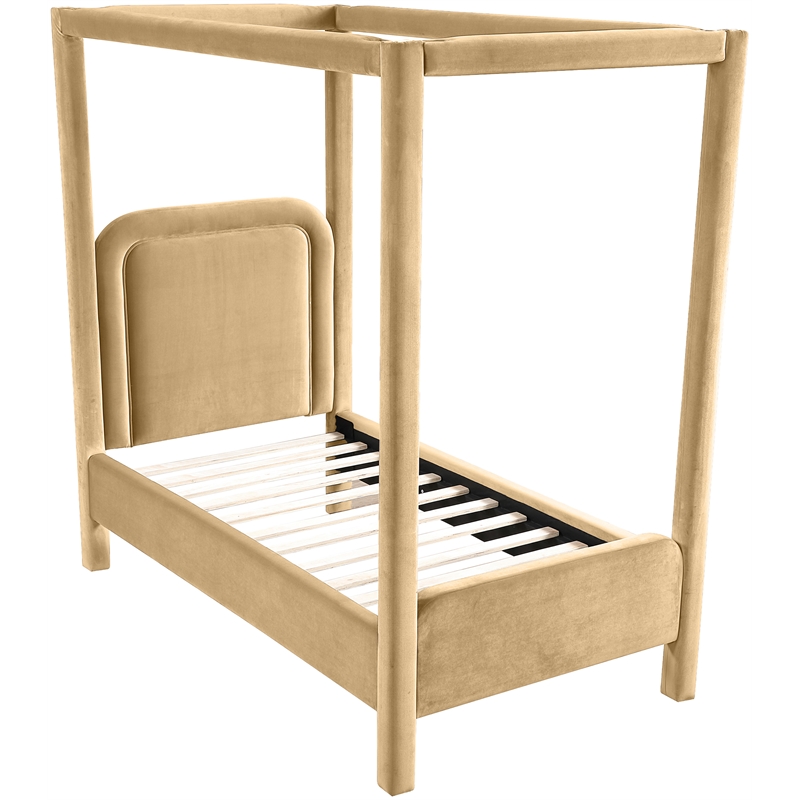 Bowery Hill Contemporary Camel Velvet Upholstered Twin Canopy Bed