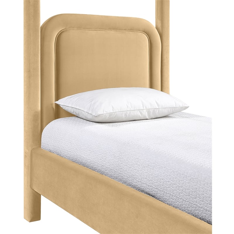 Bowery Hill Contemporary Camel Velvet Upholstered Twin Canopy Bed