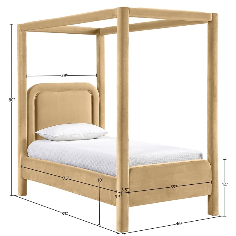 Bowery Hill Contemporary Camel Velvet Upholstered Twin Canopy Bed