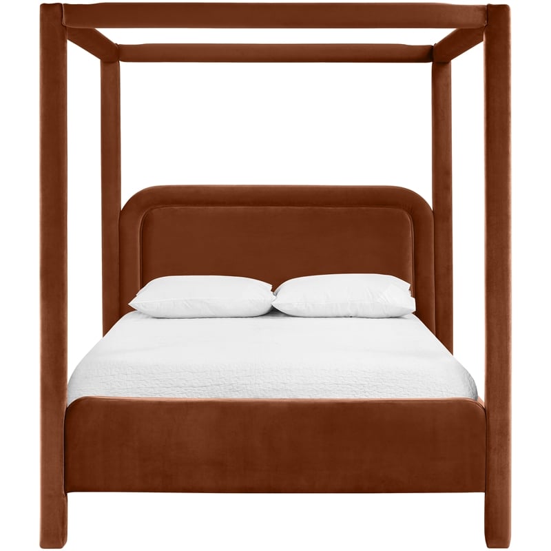 Bowery Hill Contemporary Cognac Velvet Upholstered Full Canopy Bed