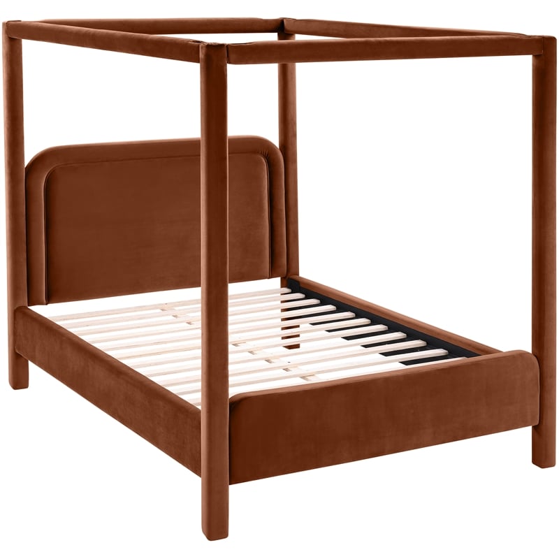 Bowery Hill Contemporary Cognac Velvet Upholstered Full Canopy Bed