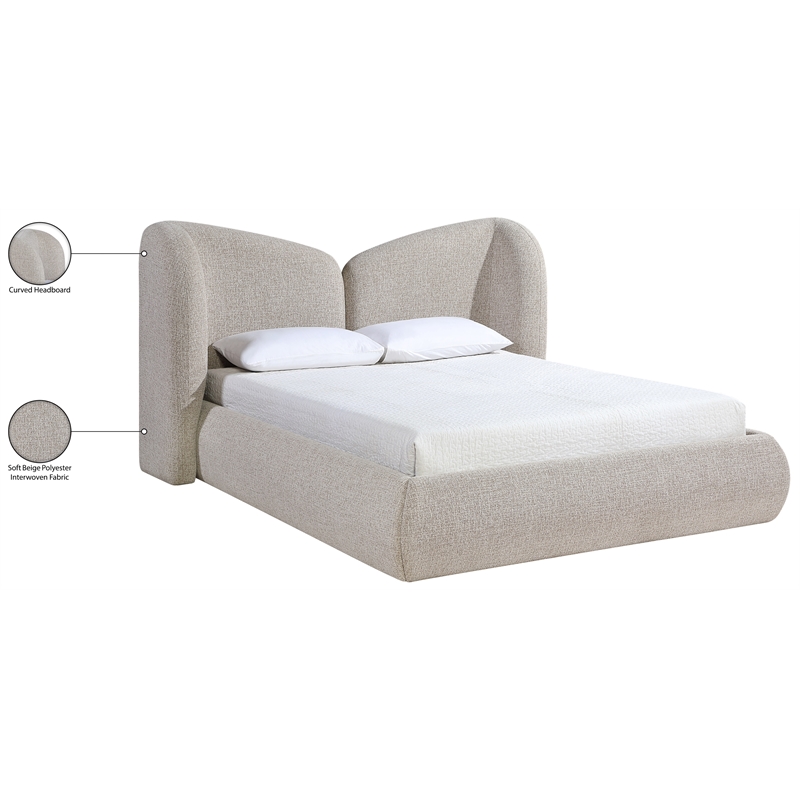 Bowery Hill Contemporary Beige Chenille Fabric Upholstered Queen Bed