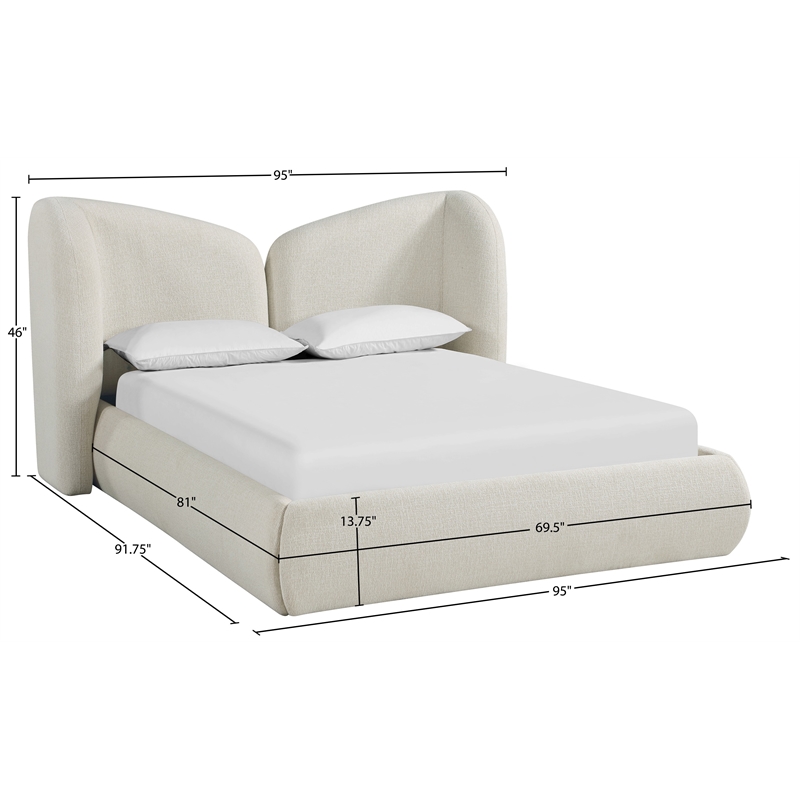 Bowery Hill Contemporary Cream Chenille Fabric Upholstered King Bed