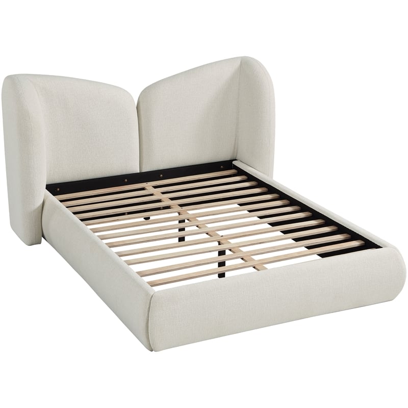Bowery Hill Contemporary Cream Chenille Fabric Upholstered Queen Bed