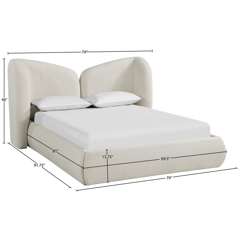 Bowery Hill Contemporary Cream Chenille Fabric Upholstered Queen Bed
