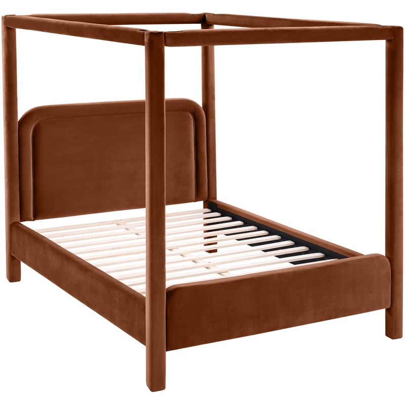 Bowery Hill Contemporary Cognac Velvet Upholstered Queen Bed