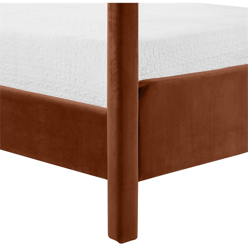 Bowery Hill Contemporary Cognac Velvet Upholstered Queen Bed