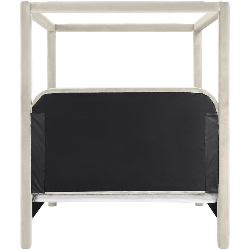Bowery Hill Contemporary Cream Velvet Upholstered Full Canopy Bed