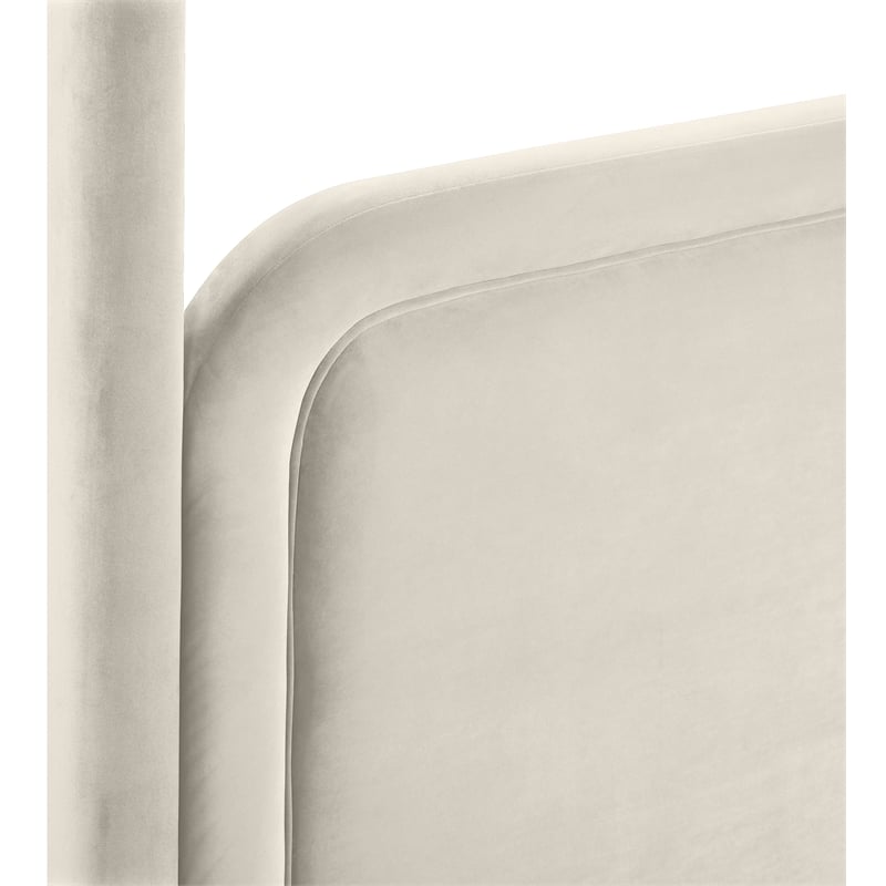 Bowery Hill Contemporary Cream Velvet Upholstered Full Canopy Bed
