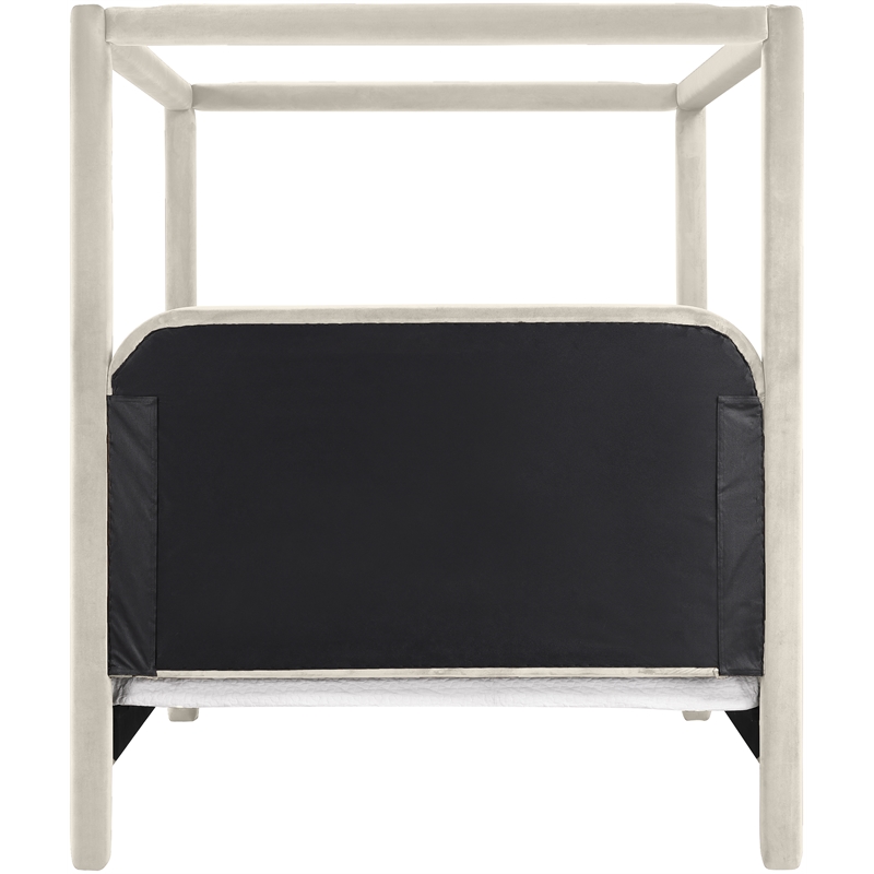 Bowery Hill Contemporary Cream Velvet Upholstered King Canopy Bed