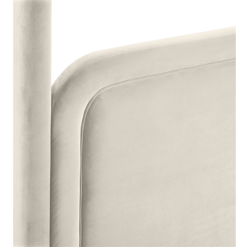 Bowery Hill Contemporary Cream Velvet Upholstered King Canopy Bed