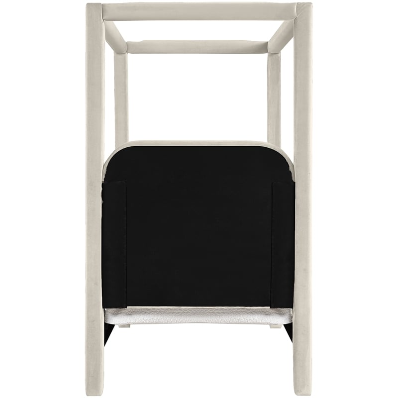 Bowery Hill Contemporary Cream Velvet Upholstered Twin Canopy Bed