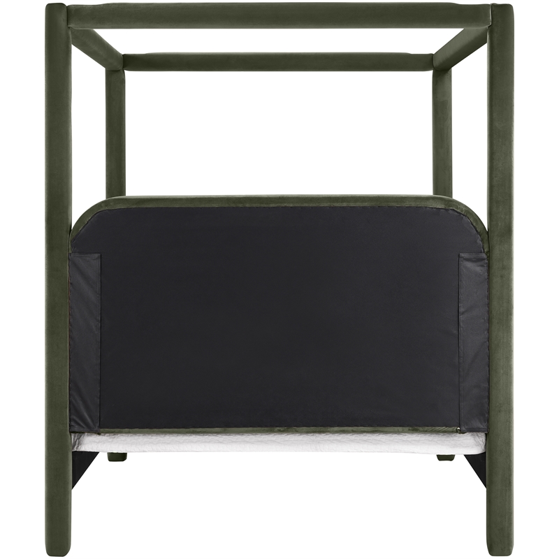Bowery Hill Contemporary Green Velvet Upholstered Full Canopy Bed