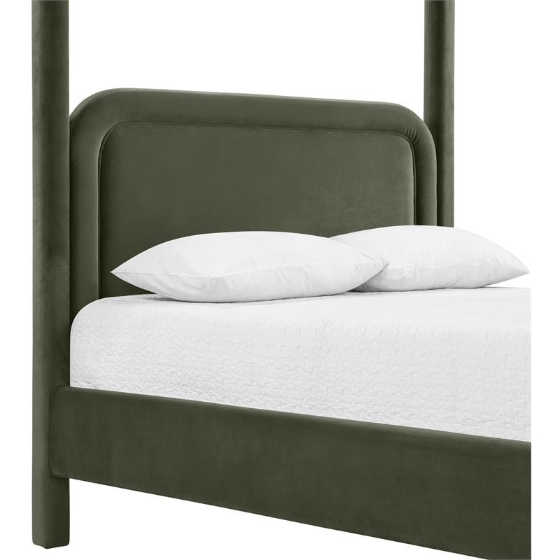Bowery Hill Contemporary Green Velvet Upholstered Full Canopy Bed