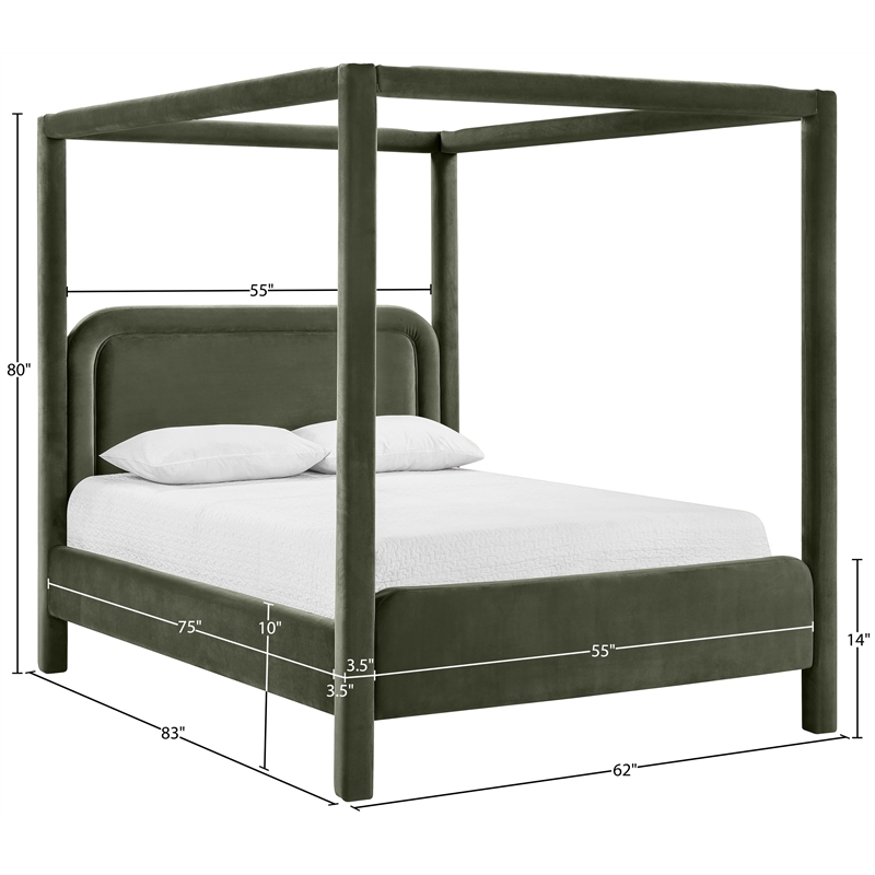 Bowery Hill Contemporary Green Velvet Upholstered Full Canopy Bed