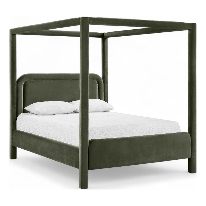 Bowery Hill Contemporary Green Velvet Upholstered Full Canopy Bed